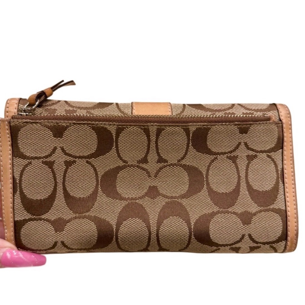 Coach Signature Jacquard brown canvas on natural leather continental - Picture 2 of 14